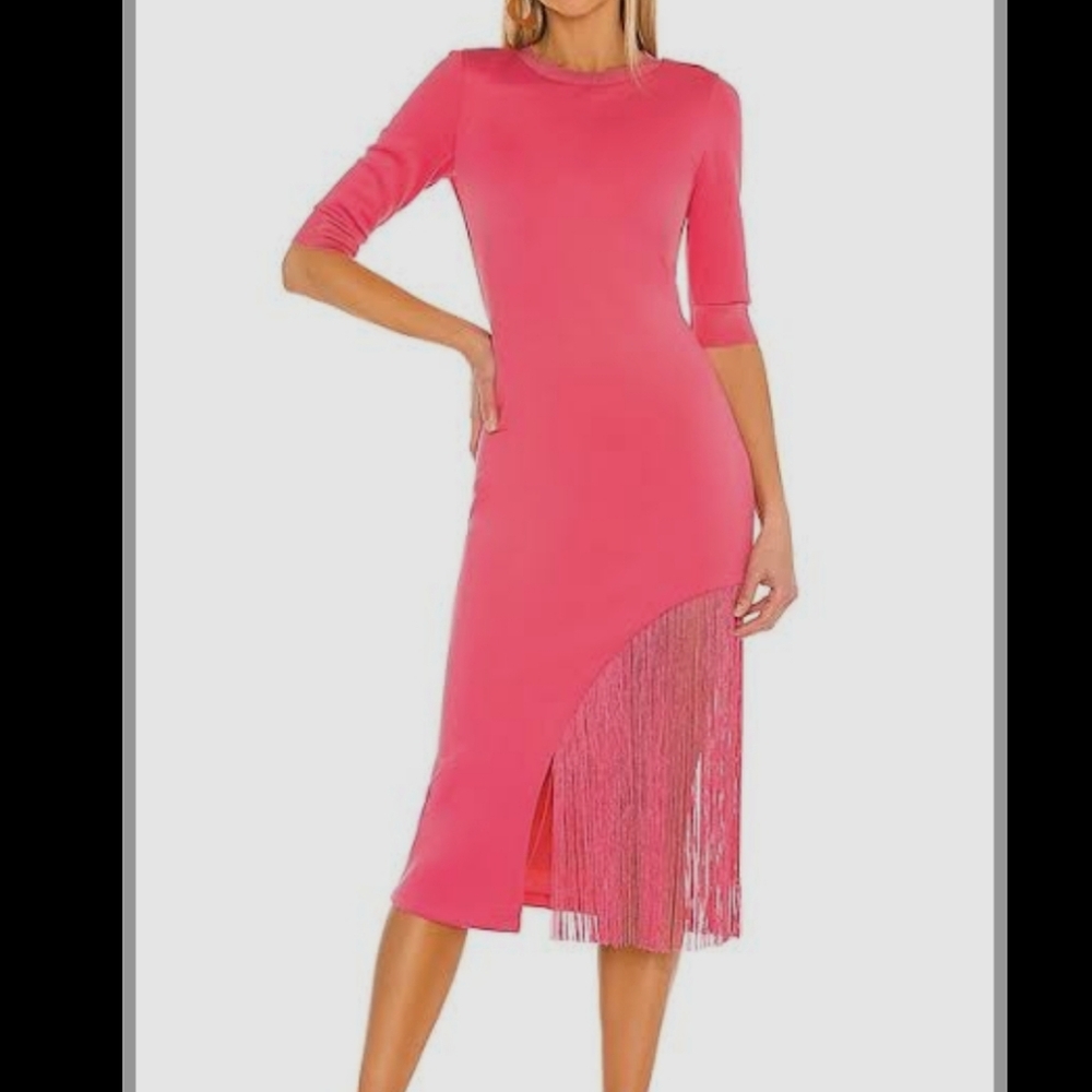 ALICE & OLIVIA Keanna Asymmetrical Fringe Dress in Calypso Pink